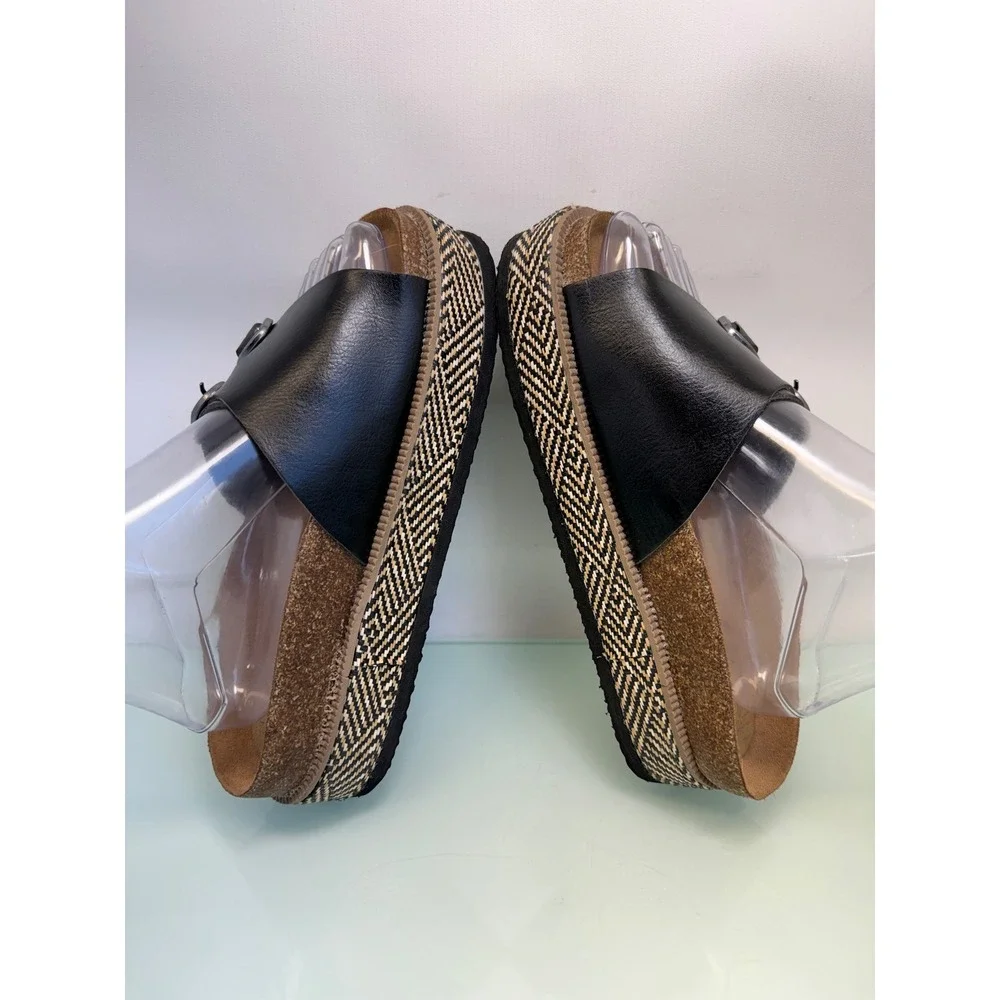 NOBO Double Buckle Platform Slide Sandals Black Boho Flatform Comfort Slides Sz7